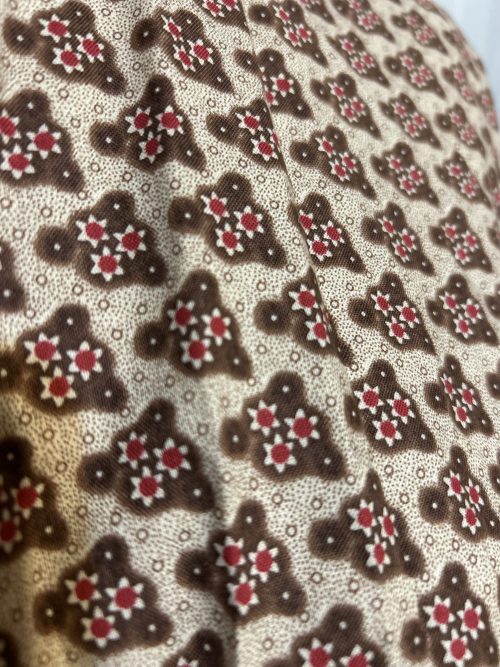 Day Dress - Tan with Brown Detail and Red Starburst Design (size 28/30)