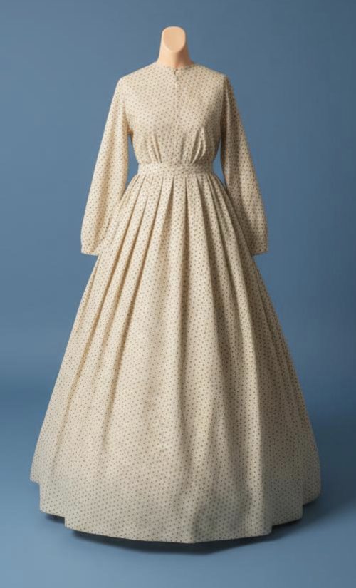 Day Dress- Ivory w Burgundy floral (civil war waist 34/36)