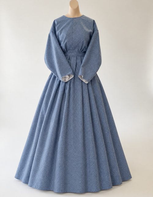 Day Dress- Blue w petite white floral (civil war waist 36/38)